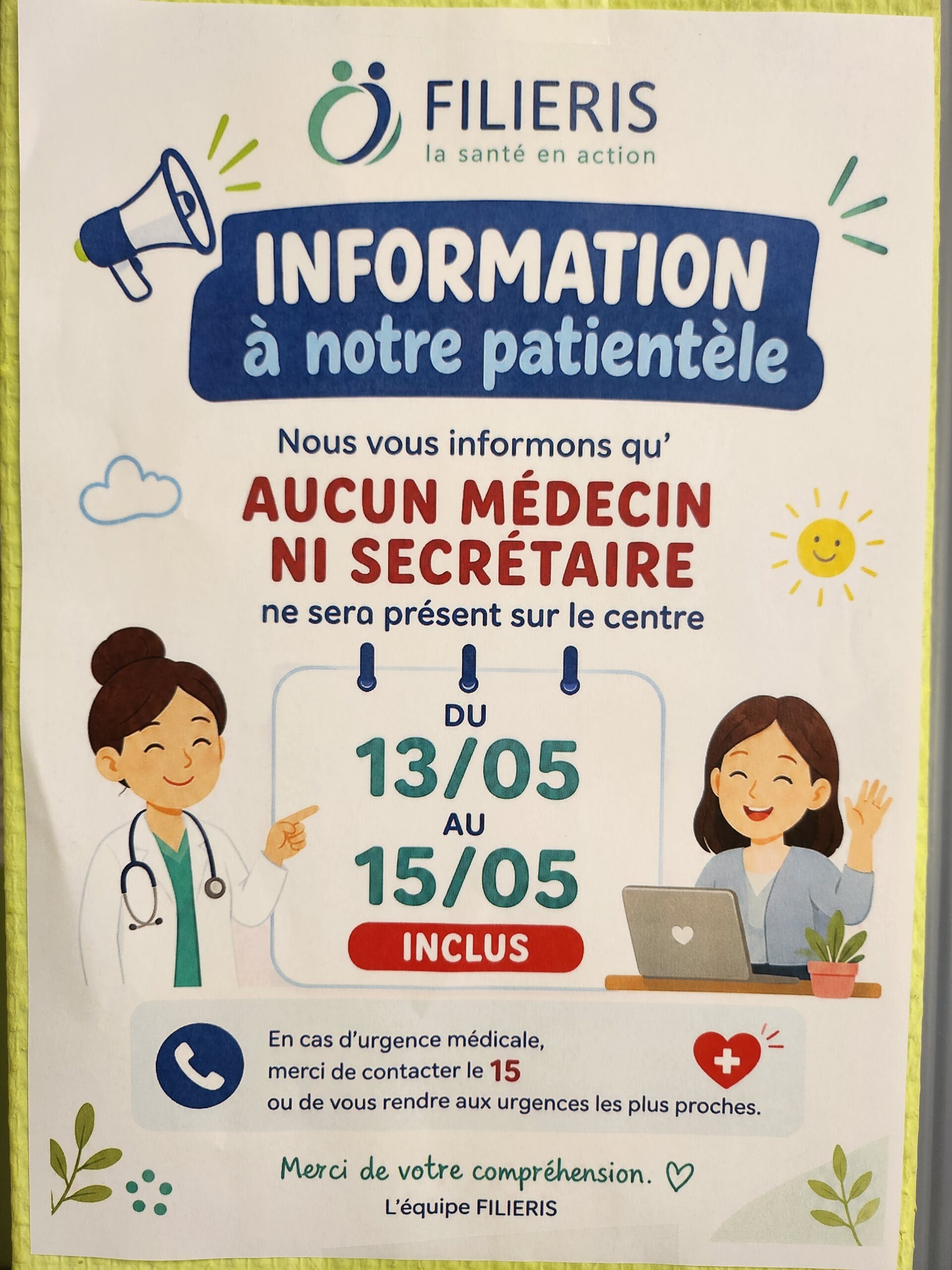 Fermeture Pont de lascension du centre de santé